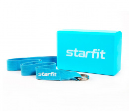 Комплект блок и ремень для йоги Starfit, синий пастель