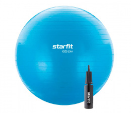 Мяч гимнастический 65 см Starfit, 1000 гр, с ручным насосом, синий, антивзрыв