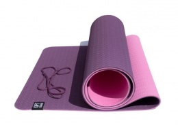 Коврик для йоги 6 мм двуслойный TPE бордово-розовый