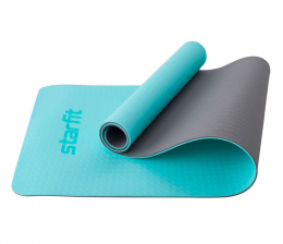Коврик для йоги и фитнеса Starfit, TPE, 173x61x0,7 см, мятный/серый