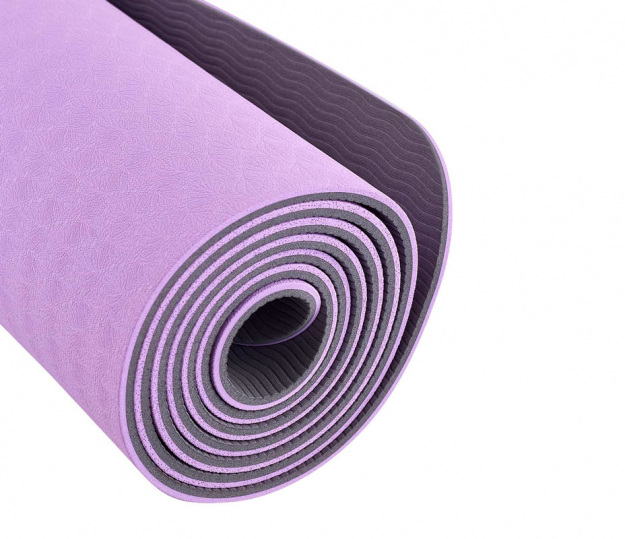 Коврик для йоги и фитнеса Starfit, TPE, 173x61x0,6 см, фиолетовый пастель/серый