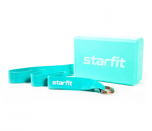 Комплект блок и ремень для йоги Starfit, мятный
