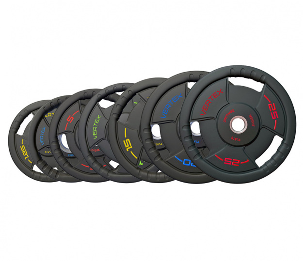 Набор дисков для штанги d51мм, 1,25-25 кг, 3 хвата, полиуретановые, цвет черный Vertex DS-54066