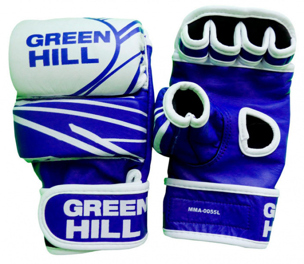 Перчатки для смешанных единоборств Green Hill MMA-0055L, кожа, синий/белый